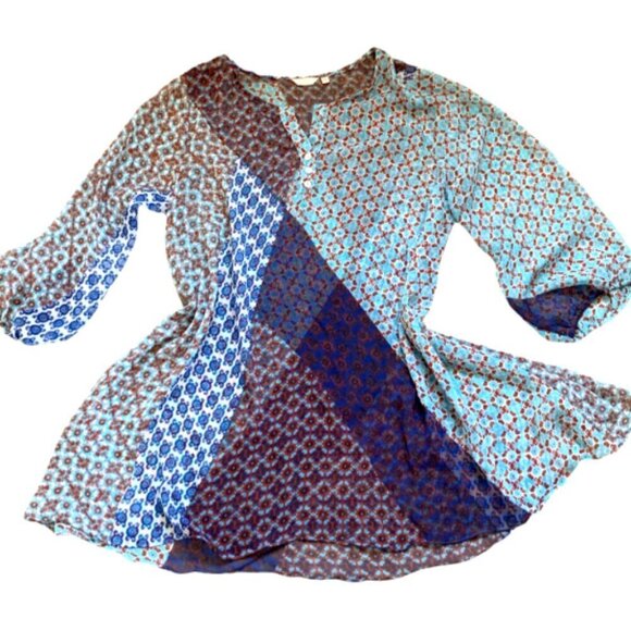Casual Studio Sheer Relaxed Tunic Top Mixed Geometric Print Sz L #30i - Picture 1 of 7